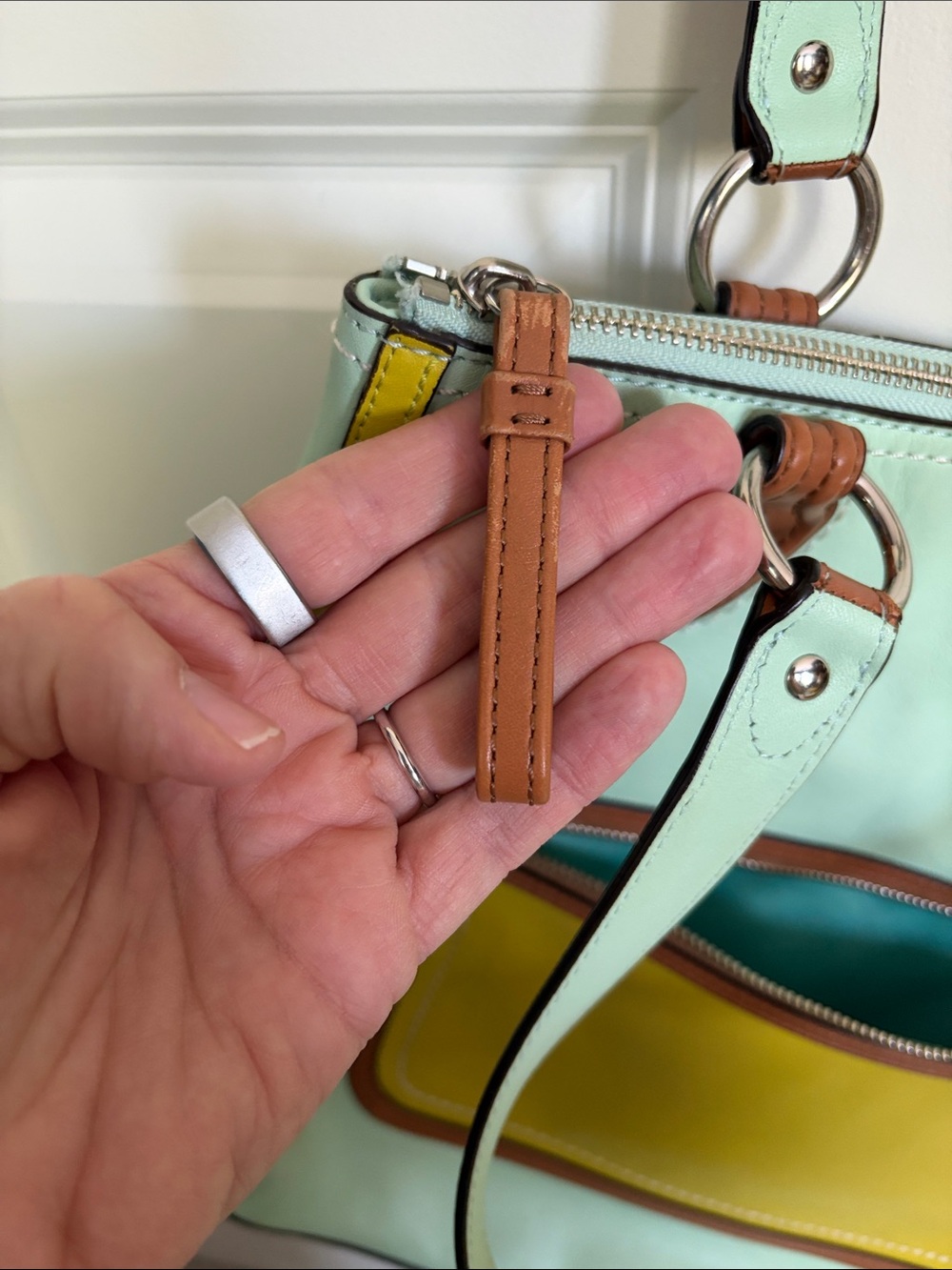 RARE Coach Hallie color block shoulder bag in aqua blue and lime green - Picture 12 of 16